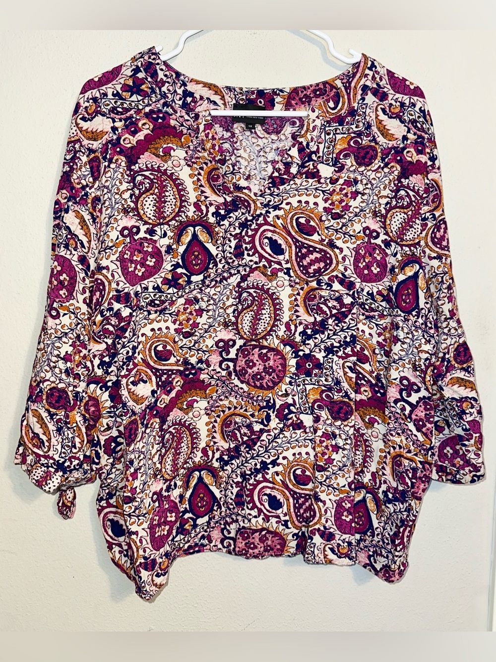 Jones New York Paisley Top Pink Beige Yellow